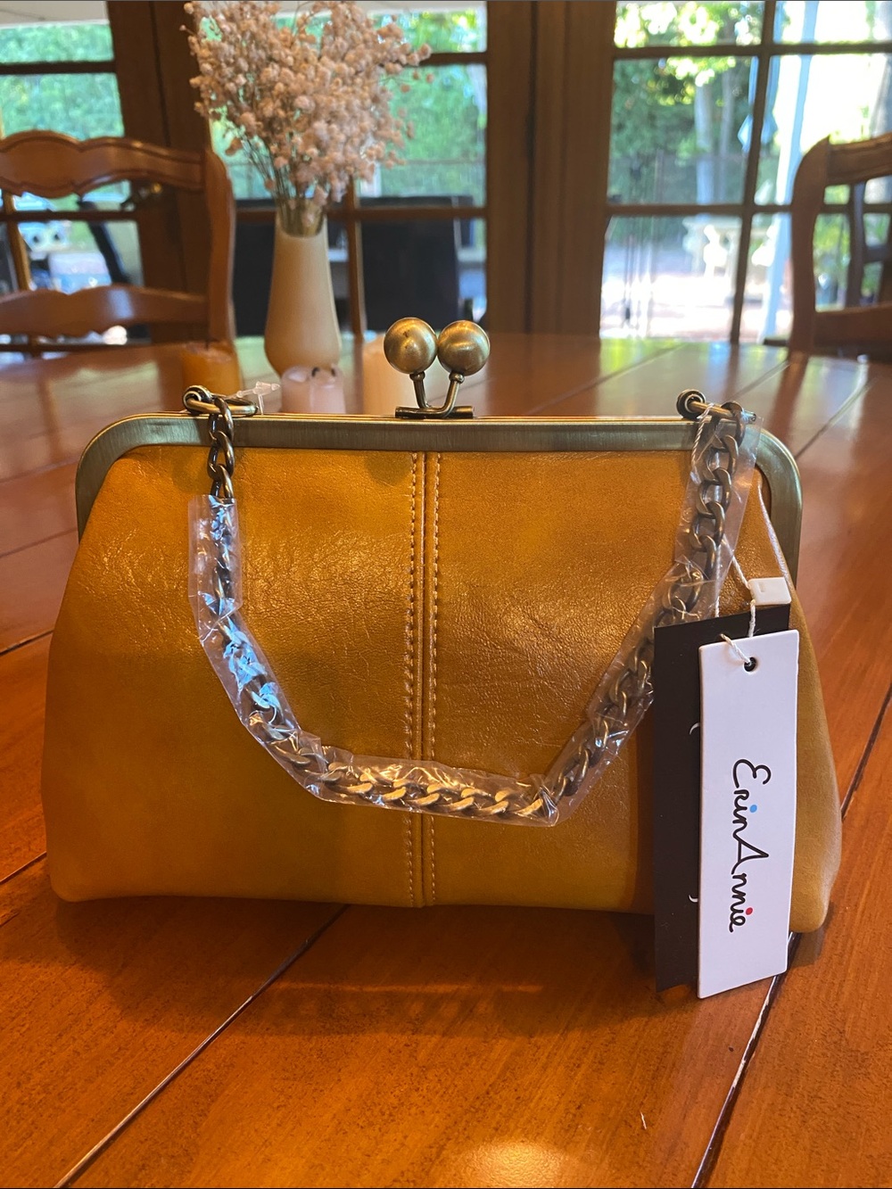 Mustard Yellow Frame-Top Wristlet Clutch